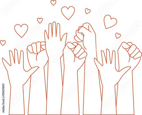 Wallpaper Mural Illustration of Raised Hands with Hearts Torontodigital.ca