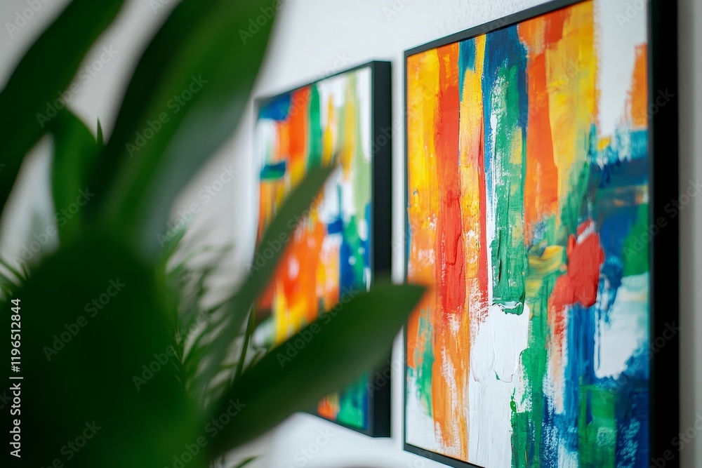 Obraz premium Vibrant abstract paintings on wall, home decor.