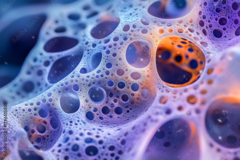 Abstract 3D render of porous, glowing structure with vibrant colors and intricate details. Abstract 3D render of porous, glowing structure with vibrant colors and intricate details.
