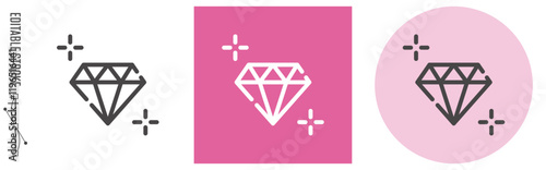 結婚式、ダイヤモンド｜ライン・アイコン　[線の編集可能]