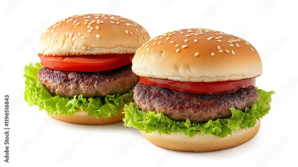 Raw hamburger patties are isolated on a white background Raw hamburger patties are isolated on a white background