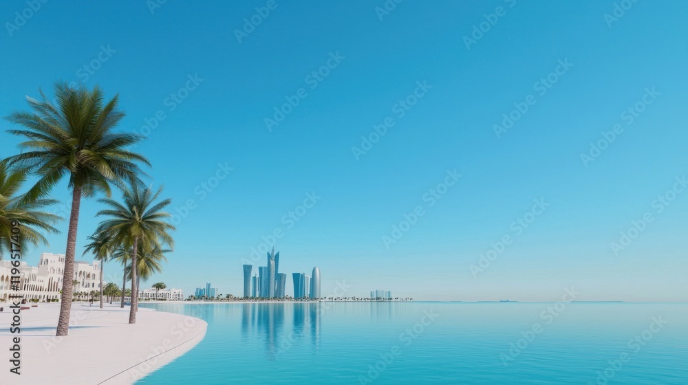 Obraz premium Coastal Cityscape with Palm Trees