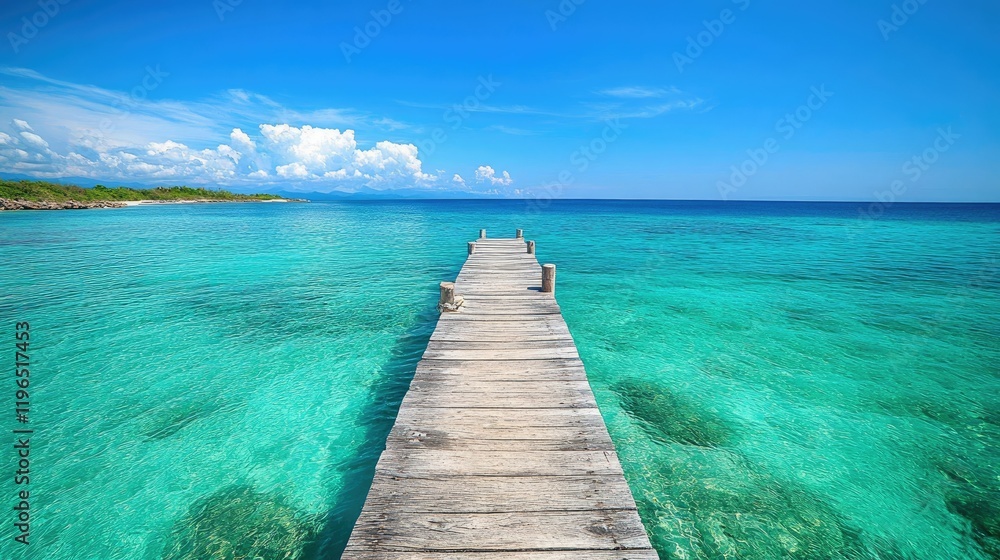 Fototapeta premium High-angle shot of a jetty surrounded by clear, shimmering turquoise waters, perfect coastal serenity
