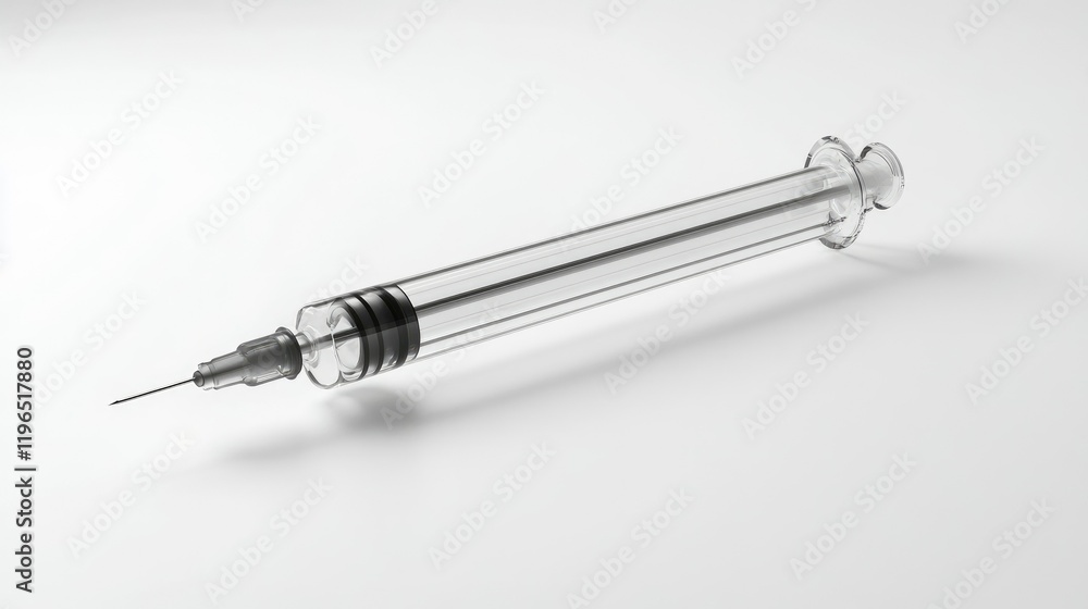 Isolated syringe with a sharp needle and transparent body on a white background for healthcare visuals Isolated syringe with a sharp needle and transparent body on a white background for healthcare visuals