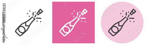 結婚式、シャンパン開封｜ライン・アイコン　[線の編集可能]