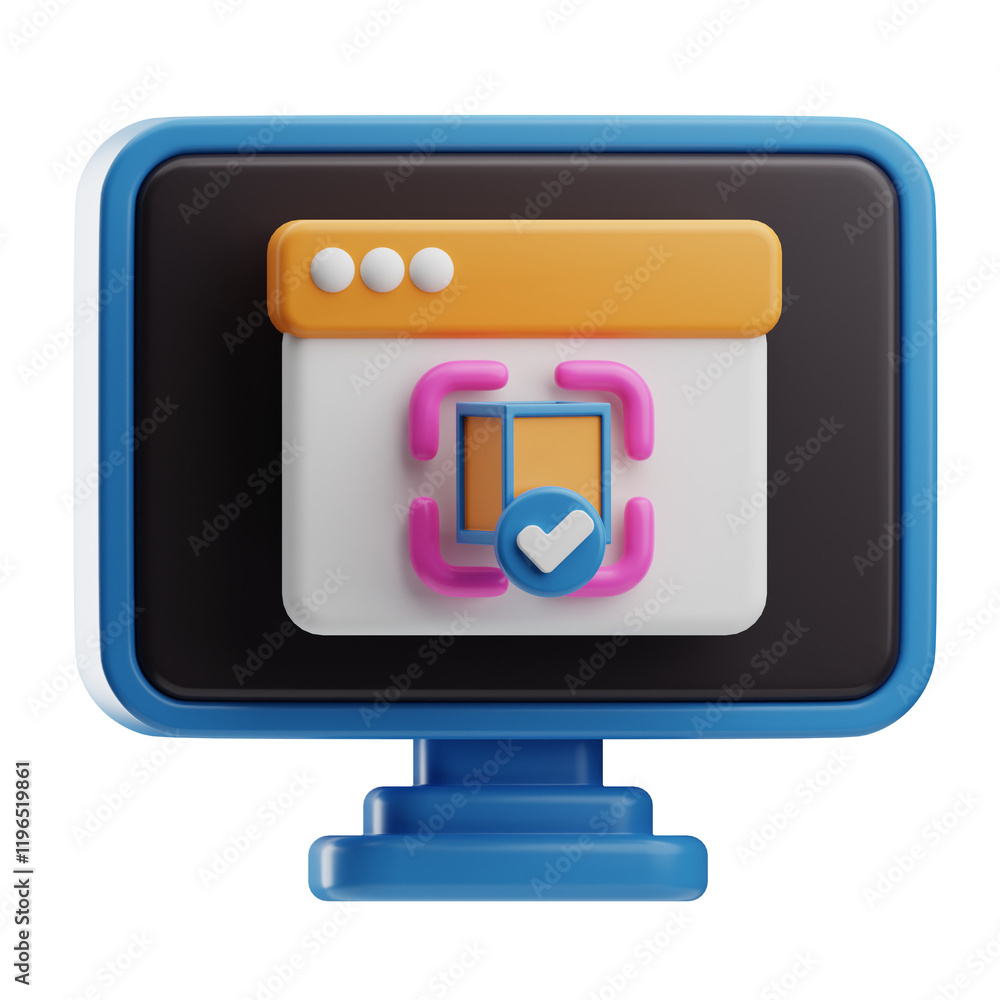 Stylized Computer Monitor with Checkmark Overlay Stylized Computer Monitor with Checkmark Overlay