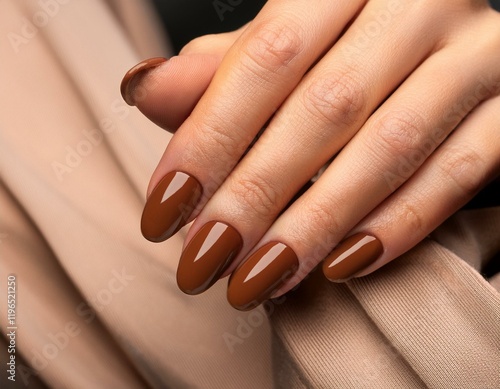 Beautiful burgundy manicure on a woman's hand photo