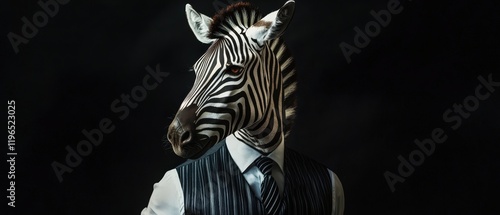 Zebra in business suit representing unique leadership and creative thinking in corporate environments, symbolizing diversity in professional settings and innovation.