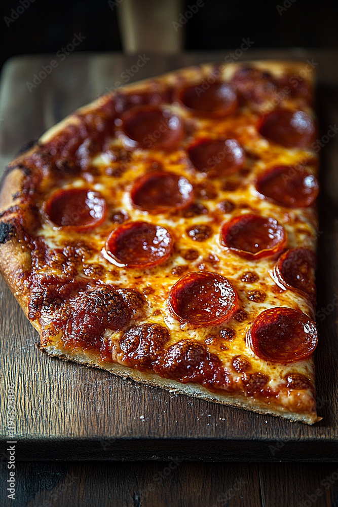 A Delicious Slice Of Pepperoni Pizza On Wood A Delicious Slice Of Pepperoni Pizza On Wood