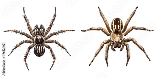 brown and black spiders on white background illustration photo