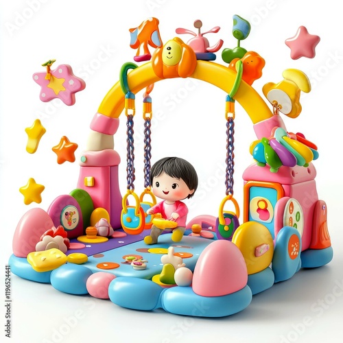 Joyful Child Playing on a Colorful Swing Set: A Delightful Scene of Childhood Fun and Playtime photo