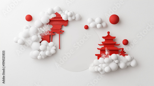 Red Pagoda Minimalist Art: ...