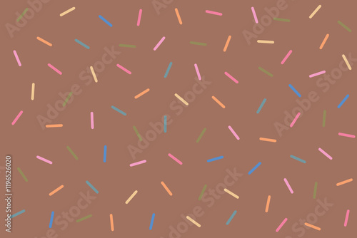 Background of donut icing. Creamy texture with colorful sprinkles on mocha mousse background. Banner background colorful splashes.