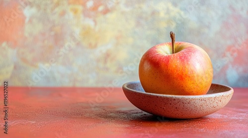 A Single Red Apple on a Rustic Dish