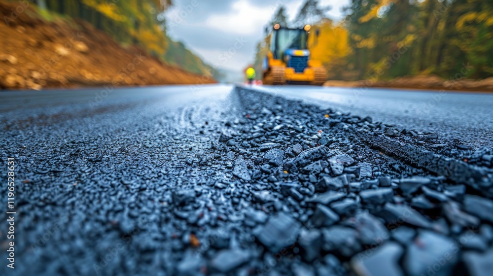 Close-up of a freshly paved road with small stones. AI generative. . Close-up of a freshly paved road with small stones. AI generative. .