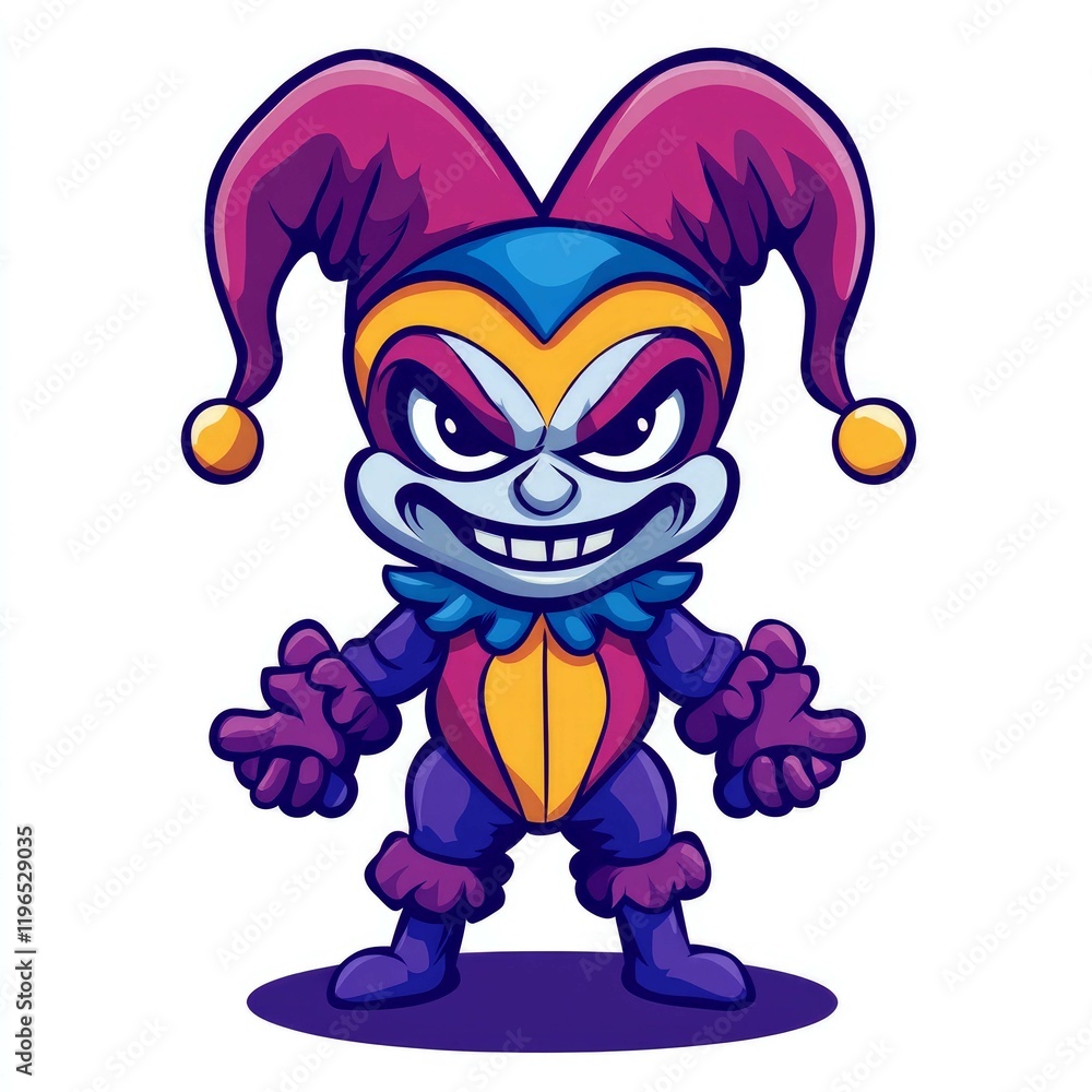 Menacing Jester Cartoon Character: Evil Clown Illustration Menacing Jester Cartoon Character: Evil Clown Illustration