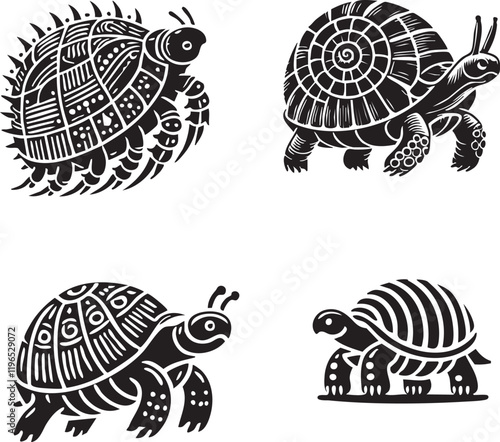 "Detailed Monochrome Vector Silhouettes of the Spindle Tortoise Beetle Isolated on White Background"