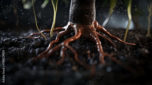 tree roots, soil, growth, nature macro - dark moody photography photo