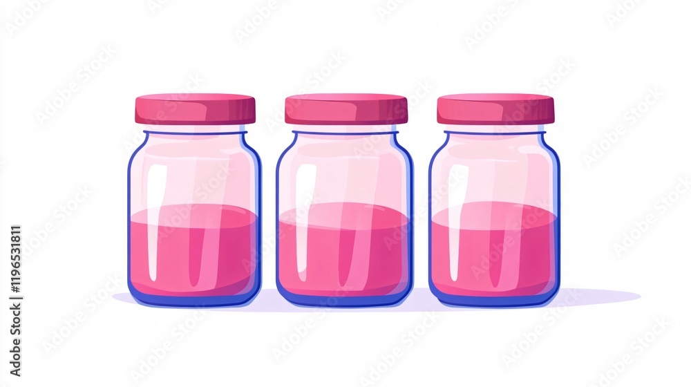 Three Glass Jars with Pink Liquid: A Modern Kitchen Essential for Food Storage and Culinary Creations Three Glass Jars with Pink Liquid: A Modern Kitchen Essential for Food Storage and Culinary Creations