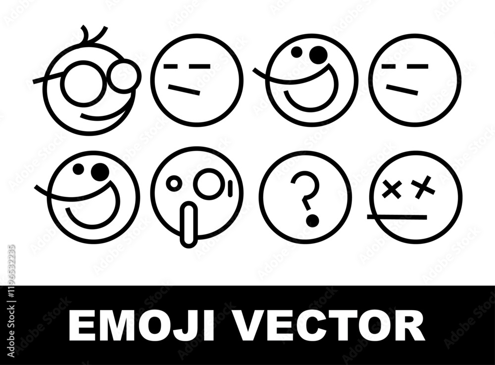 Hand-drawn emoji faces, black and white sketches, simple circular designs, expressive cartoon emotions, minimalist line art, various facial expressions, quirky doodle style, vector graphic concept Hand-drawn emoji faces, black and white sketches, simple circular designs, expressive cartoon emotions, minimalist line art, various facial expressions, quirky doodle style, vector graphic concept