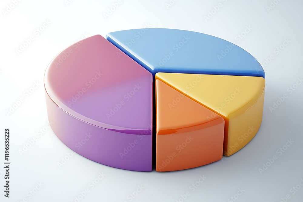 Obraz premium 3D Pastel Pie Chart: Four-Segment Data Visualization