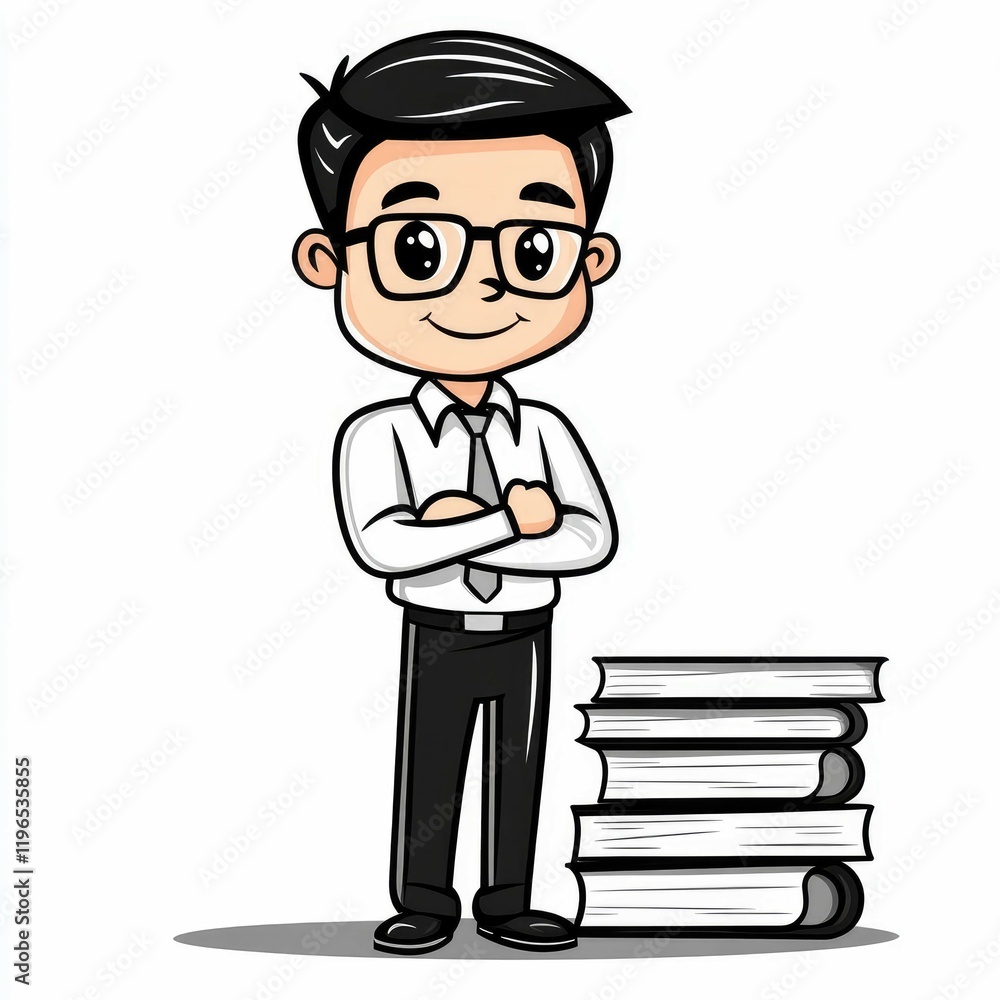 Smart Boy Student with Stack of Books: Education, Knowledge, and Success Concept Smart Boy Student with Stack of Books: Education, Knowledge, and Success Concept