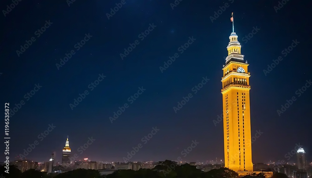 Fototapeta premium Illuminated Tower at Night City Skyline
