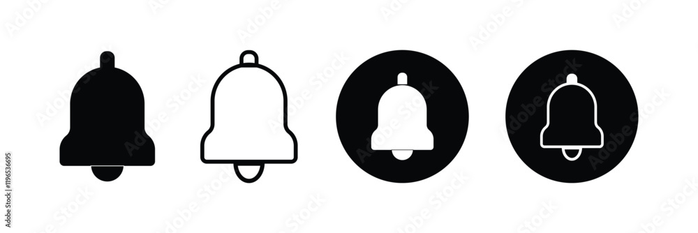 Notification bell icon set. Notification ringing bell icon set. New message notofications icons vector. Notification bell icon set. Notification ringing bell icon set. New message notofications icons vector.