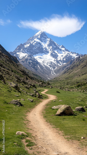 Wallpaper Mural scenic mountain pass with snow capped peaks and winding path Torontodigital.ca