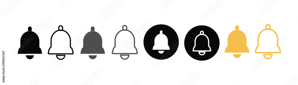 Notification bell icon. Alarm symbol. Notice message. Set of ringing bells with new notification. Vector illustration. Notification bell icon. Alarm symbol. Notice message. Set of ringing bells with new notification. Vector illustration.