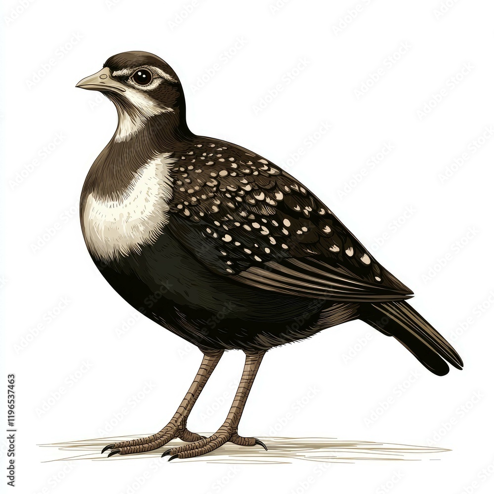 Fototapeta premium Speckled Bird: A Detailed Avian Illustration. Discover the beauty of this unique bird species through this exquisite wildlife artwork. Explore its intricate details and captivating plumage.