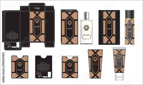Packaging design, luxury perfume box, pocket perfume, deo design and face cream template and mock up box. Illustration vector.