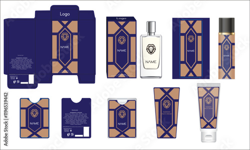 Packaging design, luxury perfume box, pocket perfume, deo design and face cream template and mock up box. Illustration vector.