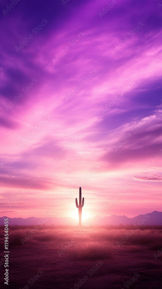 Obraz premium serene desert landscape featuring cactus at sunset