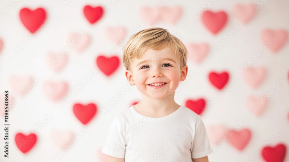 Valentine's day fun with young boy and heart decorations Valentine's day fun with young boy and heart decorations