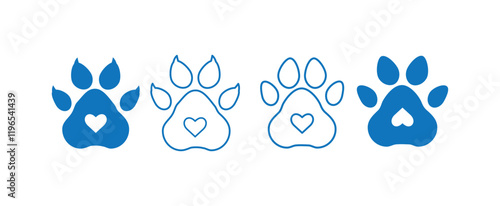 Set of animal paw print. Paw prints, icon. Vector paw. Dog, puppy, cat, bear, wolf. Legs. Foot prints. Paw icon. Vector illustration Eps 10. photo