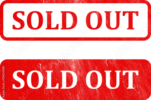 Sold Out red grunge rubber stamp with distressed texture effect isolated background