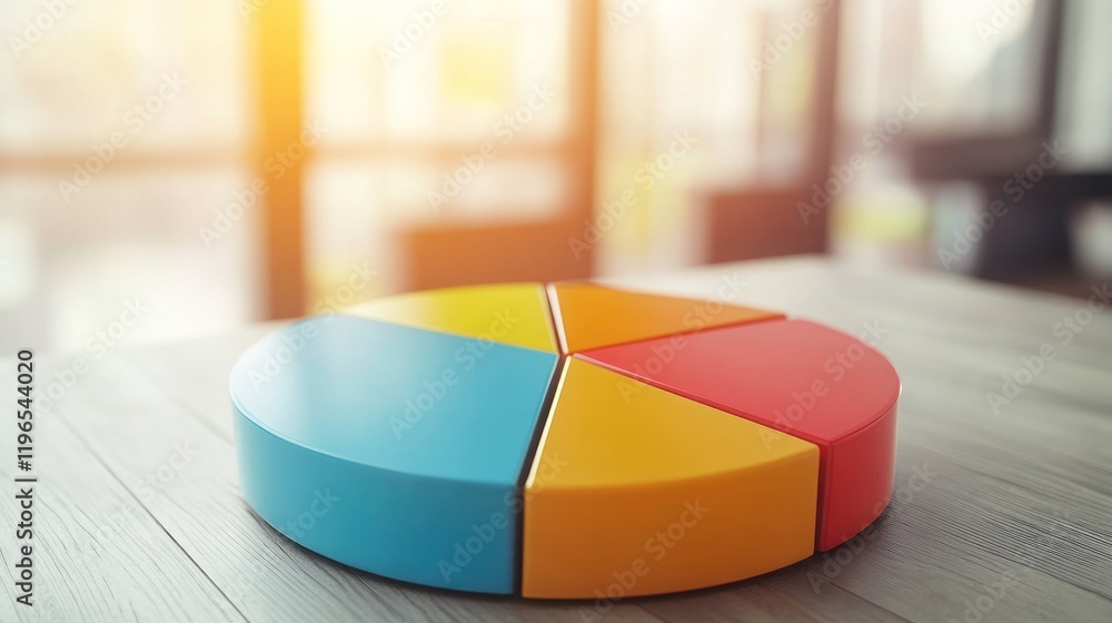 Fototapeta premium Colorful Pie Chart on Wooden Table: Data Visualization