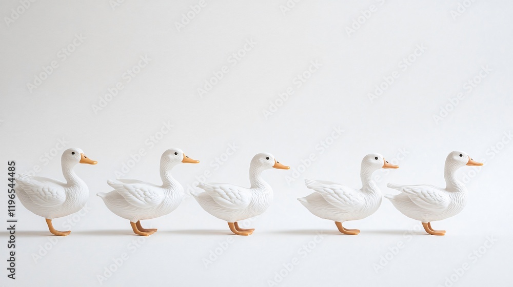 Obraz premium Five White Ducks in a Row: A Minimalist Composition