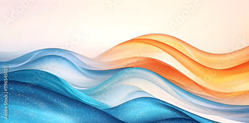 Abstract waves of color display vibrant hues of orange and blue representing oceanic motion and light at dawn photo