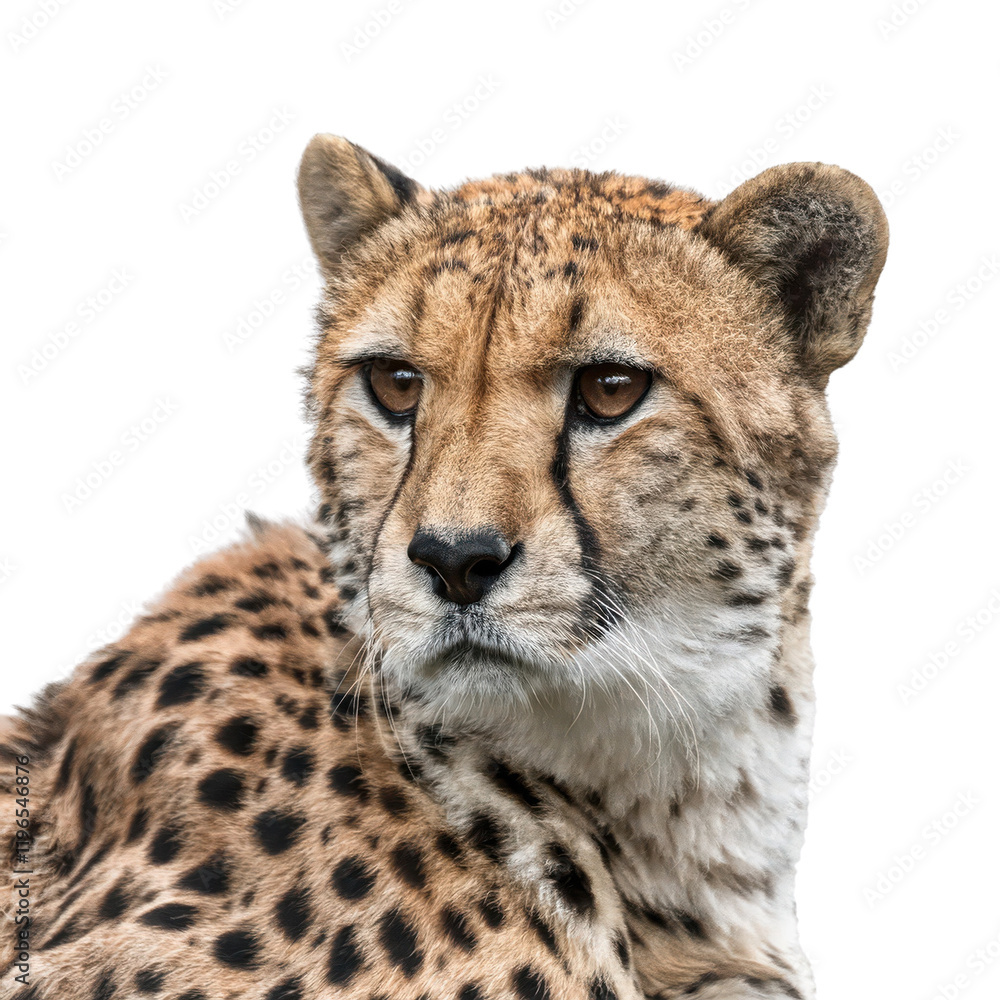 Cheetah portrait, white isolate background Cheetah portrait, white isolate background