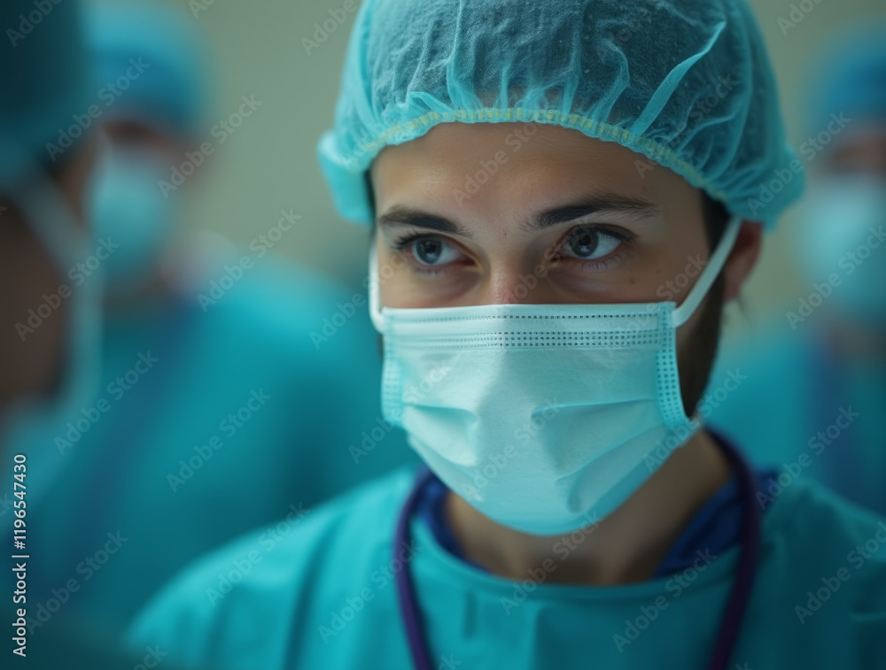 Focused surgeon with mask in operating room Focused surgeon with mask in operating room