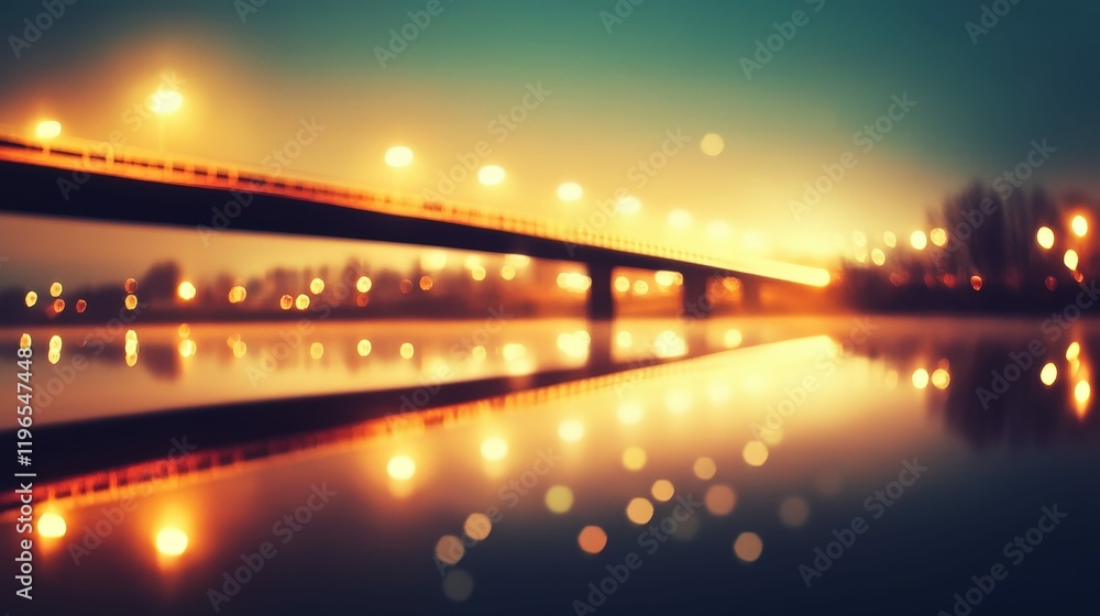 Naklejka premium Abstract reflection of bridge in water with night sky illumination