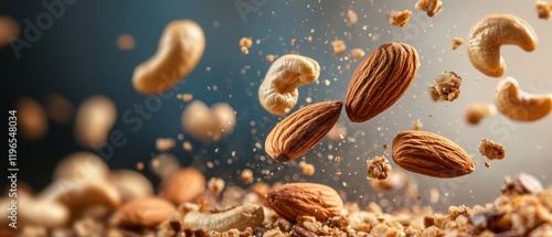 Wallpaper Mural Nuts including almonds and cashews falling on a blue background, showcasing healthy snacks, culinary ingredients, and nutritious food for cooking and recipes. Torontodigital.ca
