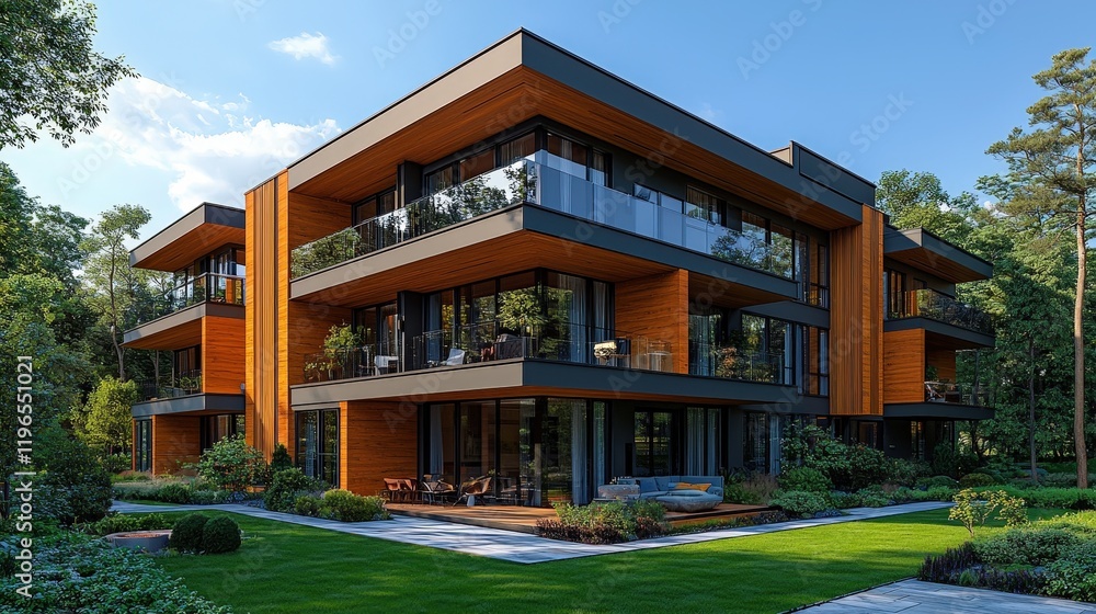 New modern block of flats in green area residential apartment with flat buildings exterior New modern block of flats in green area residential apartment with flat buildings exterior