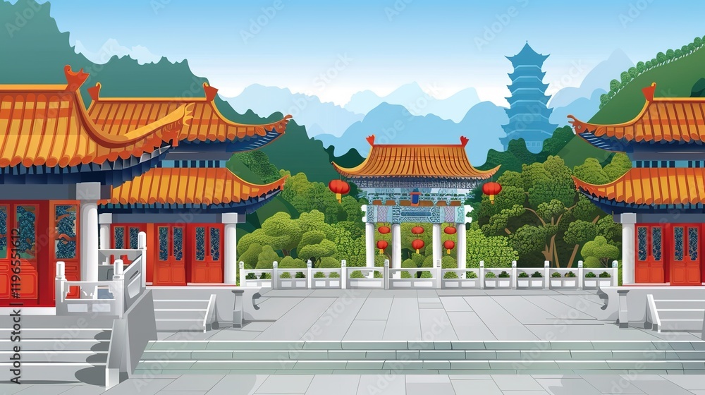Obraz premium mountains_ancient_chinese_architecture_chinese_temp