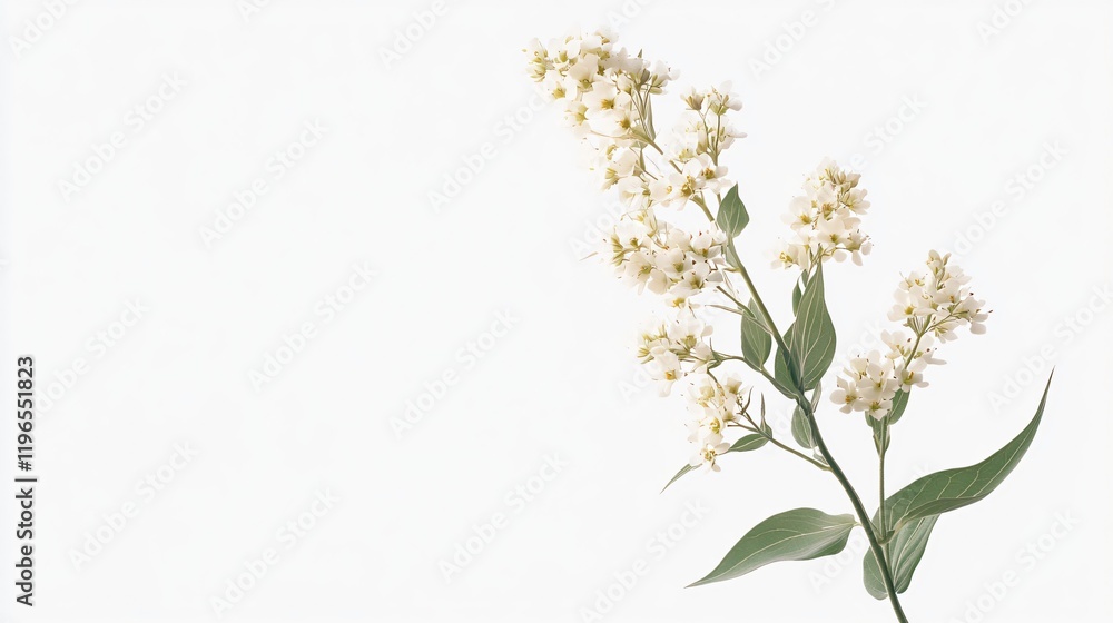 White Flowers on a Delicate Branch: A Minimalist Botanical Study White Flowers on a Delicate Branch: A Minimalist Botanical Study