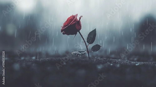 Solitary Rose in the Rain: A Moment of Melancholy Beauty