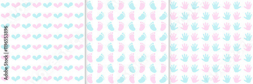 Pink and Blue Seamless Pattern Collection. Cute Baby Gender Reveal Party Backgrounds Set.