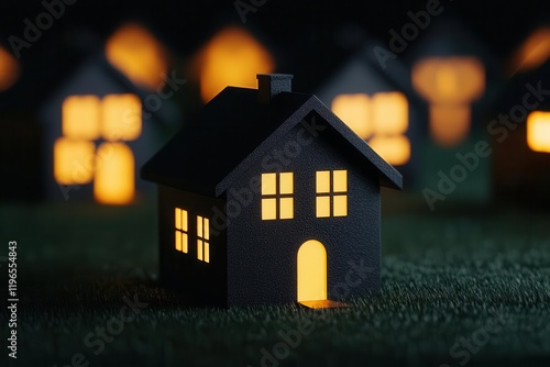 community support concept. A symbolic representation of glowing homes connected by local initiatives photo